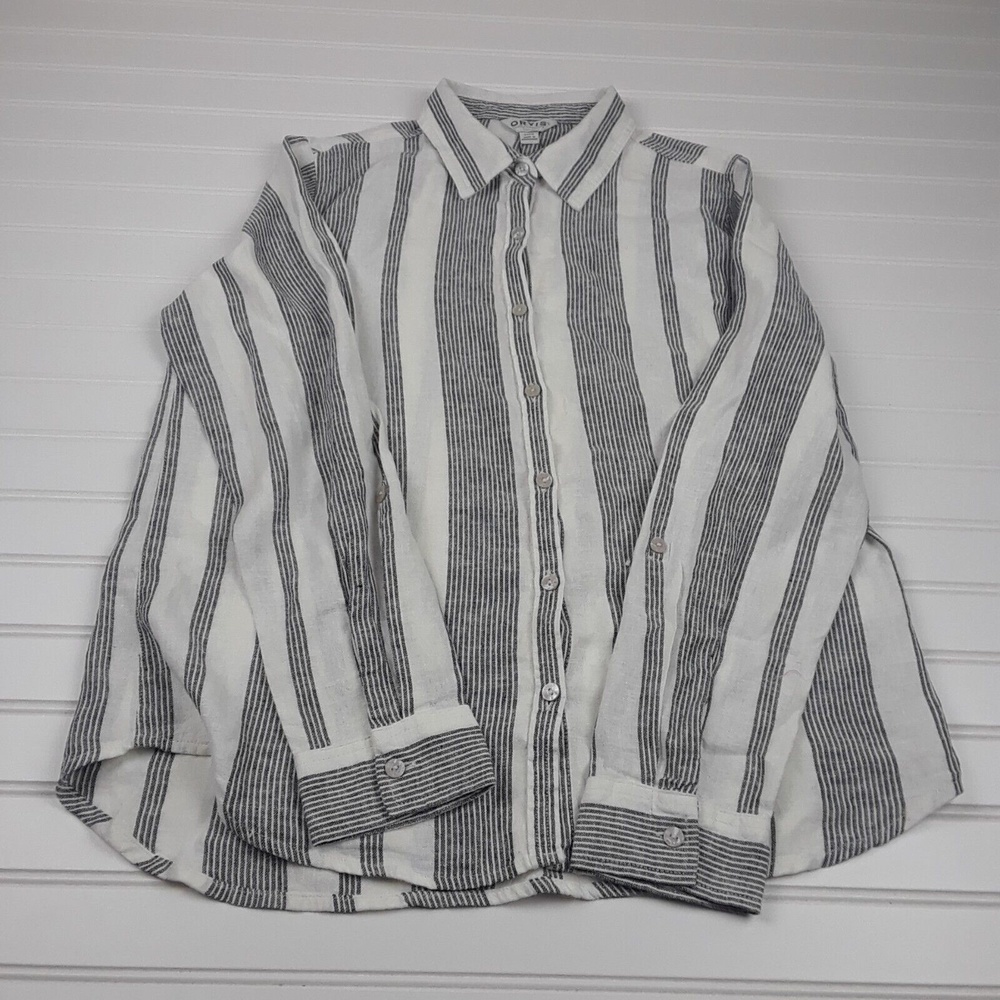 Orvis Ladies Women's Long Sleeve Button Front Linen Blend Top Shirt Size S - Picture 2 of 9